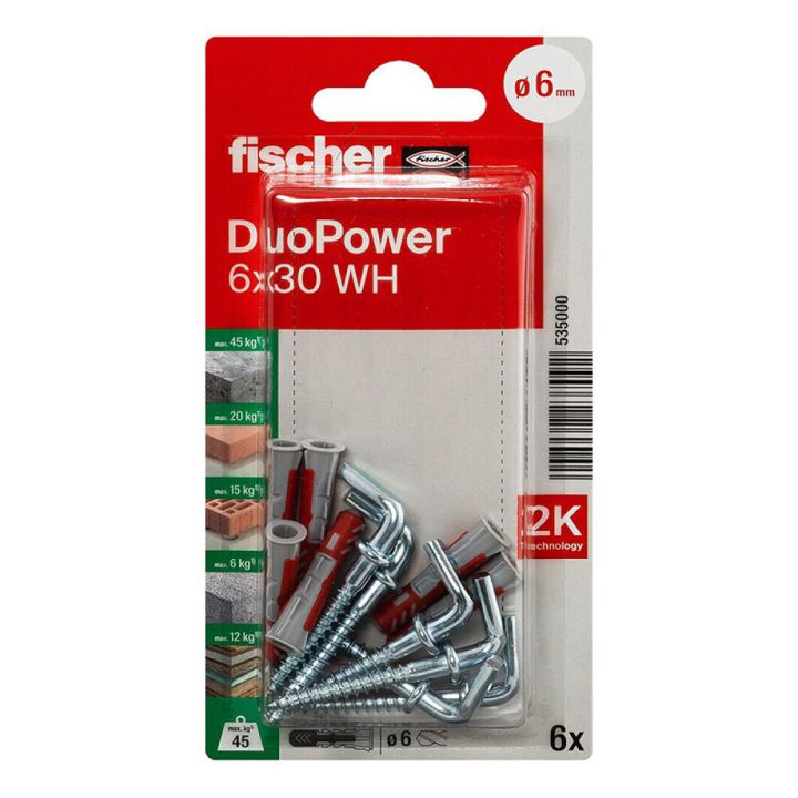 Múrtappi 6x30mm Fischer Duopower 6stk með vinkilkrók