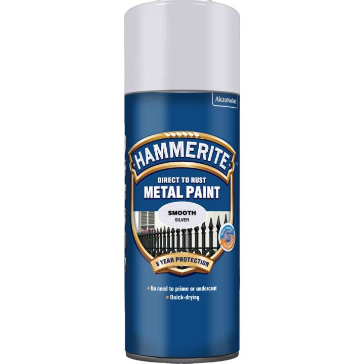 Sprey fyrir járn slétt áferð Hammerite silfurgrátt 400ml