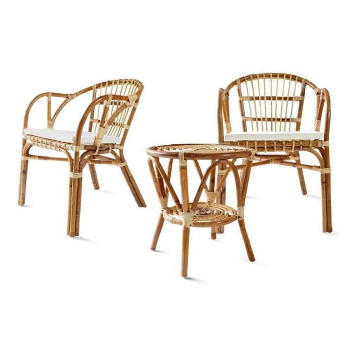 Borð og 2 stólar Sunfun Kia rattan/bast