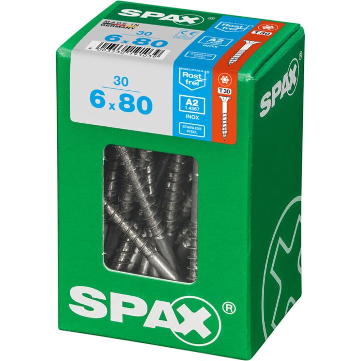 Tréskrúfur TX30 Ø6x80 mm 300 stk Spax A2