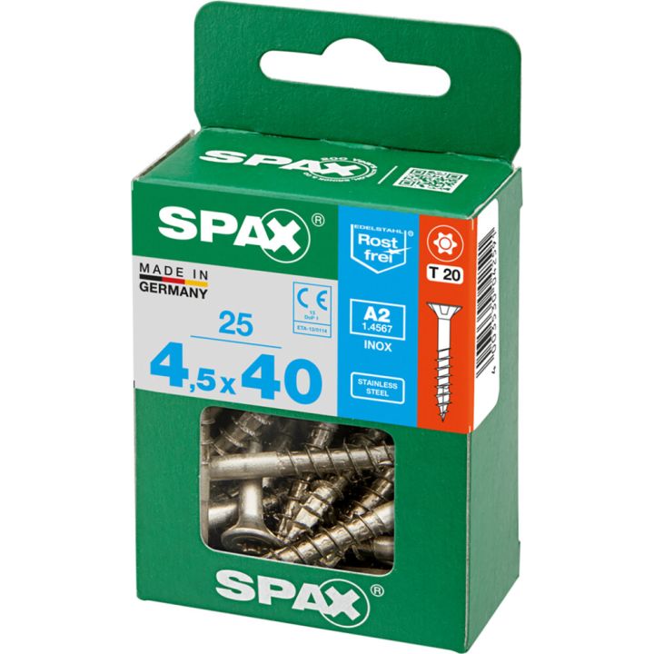 Tréskrúfur TX20 Ø4,5x40 mm 25 stk Spax A2