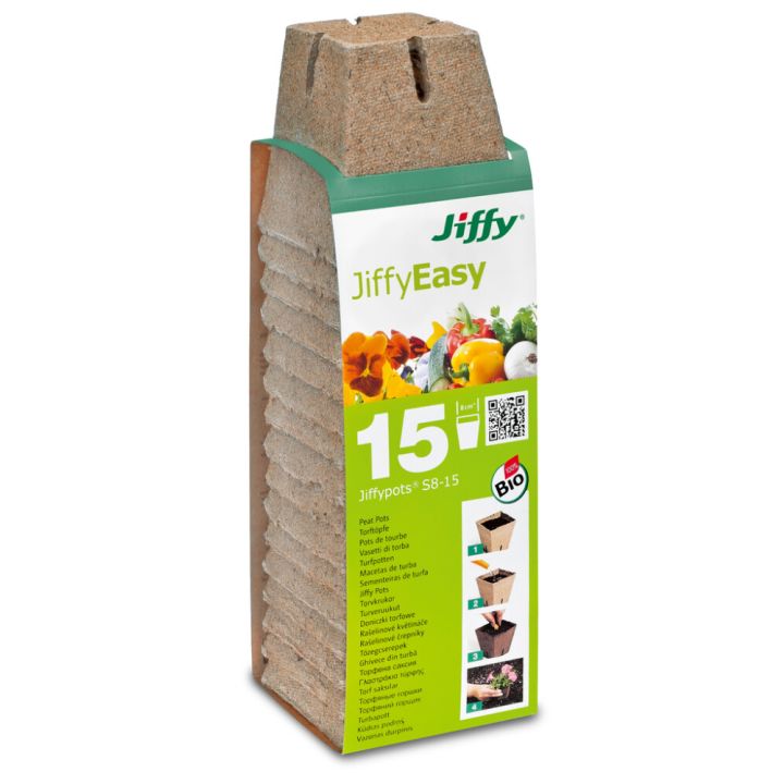 Jarðvegspottar ferkantaðir 8cm 15stk Jiffy