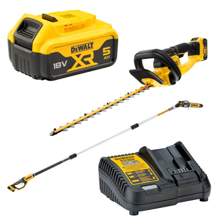 Sög langt skaft og hekkklippur 18V XR 1x5,0Ah DeWALT