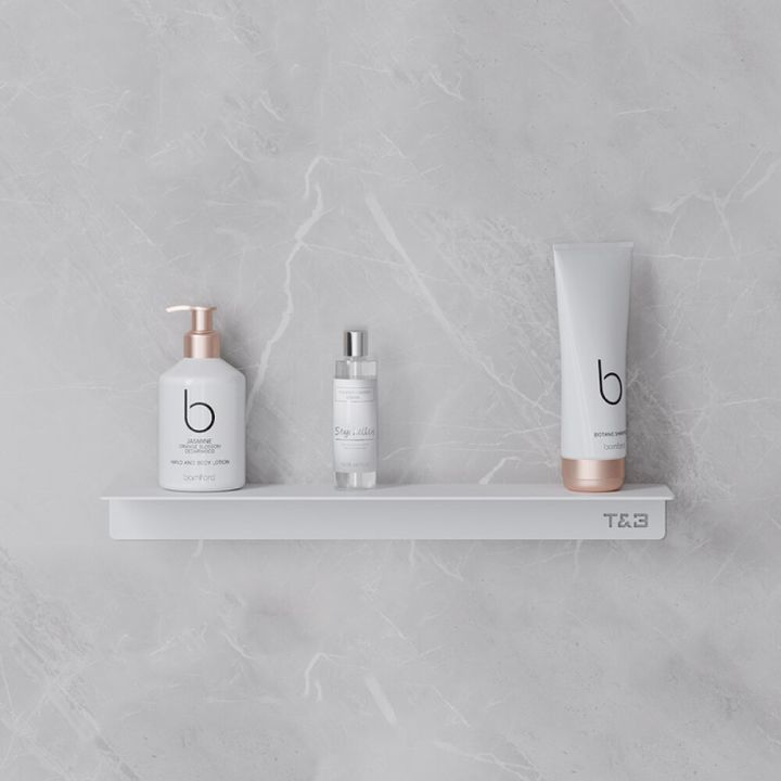 Baðherbergis hilla límfest L T1 T&B matt hvít