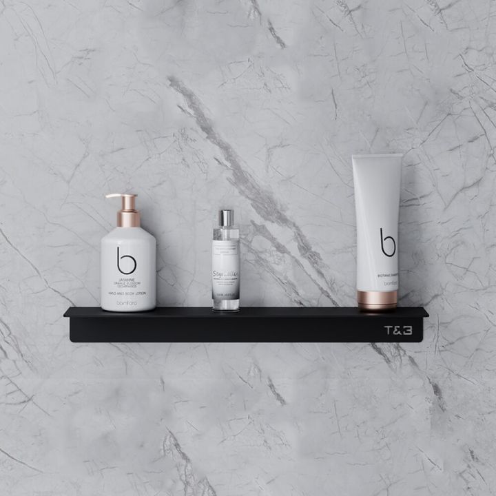 Baðherbergis hilla límfest L T1 T&B matt svört