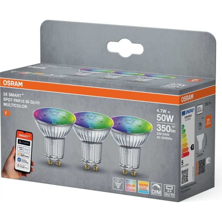 Snjallpera LED GU10 RGBW 2700-6500K Smart+ 4,7W Ø47mm