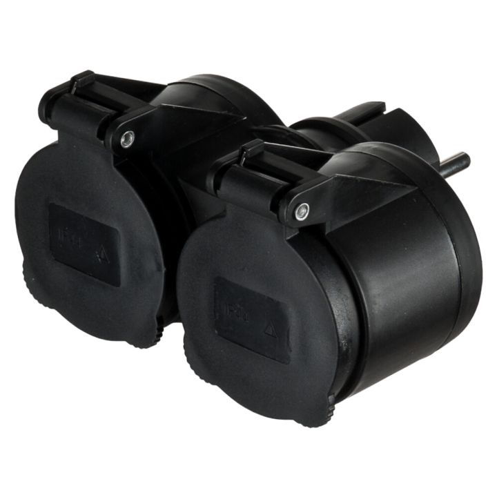 Fjöltengill með loki 2 tengi IP44 Airam svartur