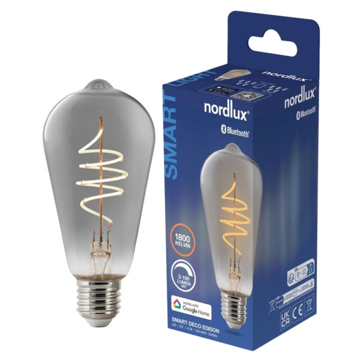 Snjallpera LED E27 Reykt filament 1800K Nordlux 4,7W Ø64mm