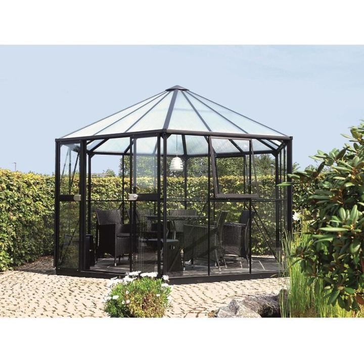 Gróðurhús Hera 2 9 m² svart 3 mm 3 mm hert gler og polyþak