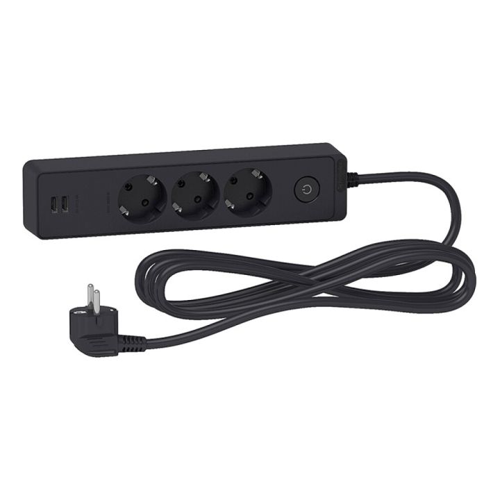 Fjöltengi 3 tengi + 2x USB svart