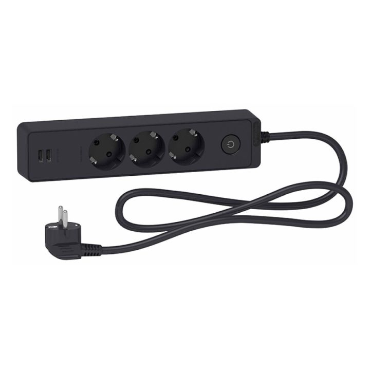 Fjöltengi 3 tengi + 2xUSB svart