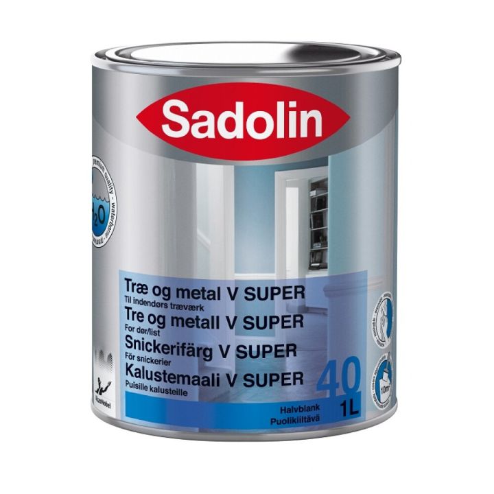 Viðar- og Málmmálning V Super base hvítur hálfgl 1L Sadolin