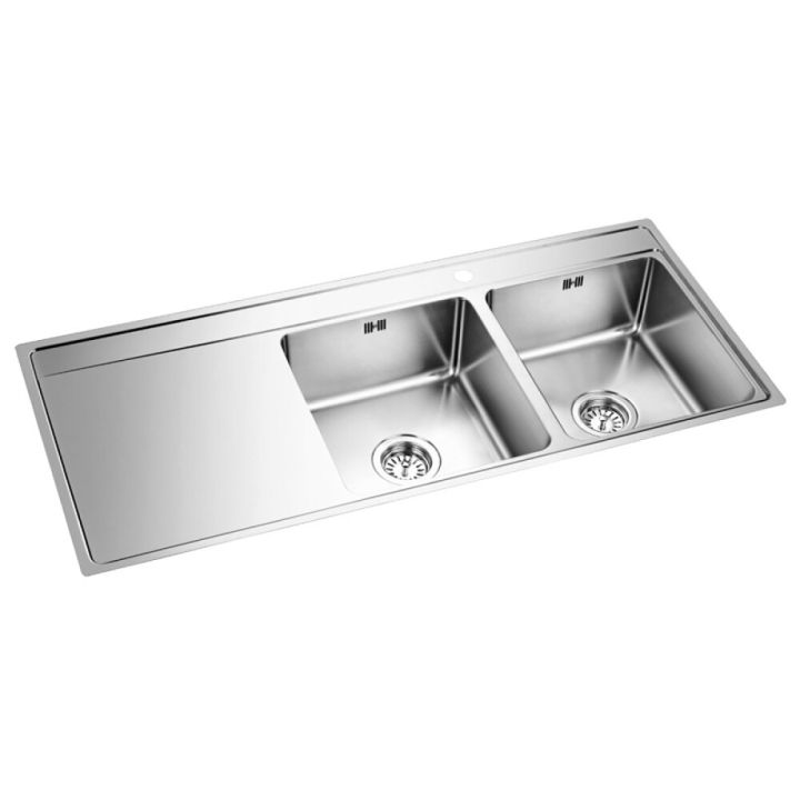 Stálvaskur tvöfaldur með vaskaborði 1160x506 mm Oulin