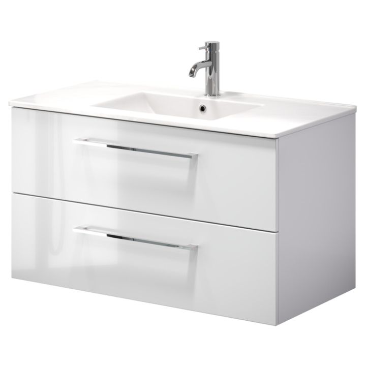 Baðinnrétting með handlaug 90 cm Camden hvít háglans