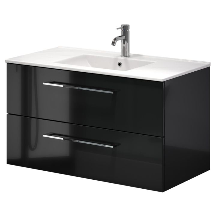 Baðinnrétting með handlaug 90 cm Camden svart háglans