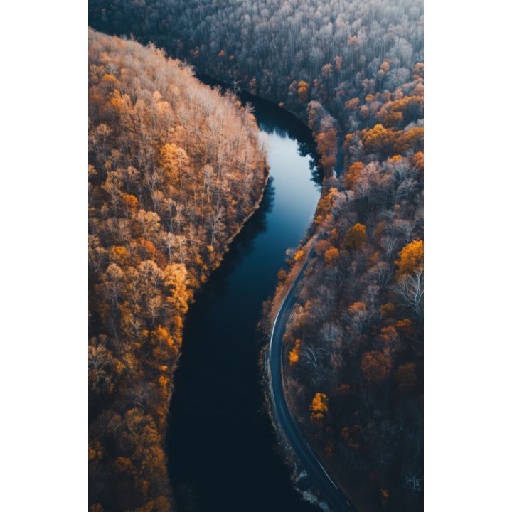 Hljóðvistarmynd landslag á og skógur 800x1220x20 mm InEx