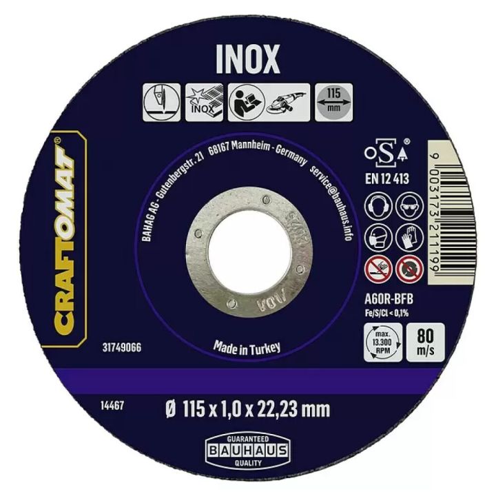 Skurðarskífa 115mm Craftomat rústfrítt stál