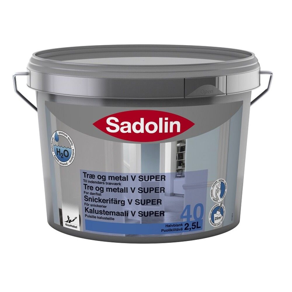 Viðar- og Málmmálning V Super base hvítt hálfgl 2,5L Sadolin
