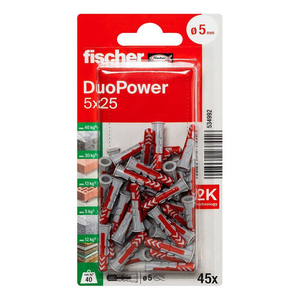 Tappar alhliða Duopower Fischer 5x25mm 45stk