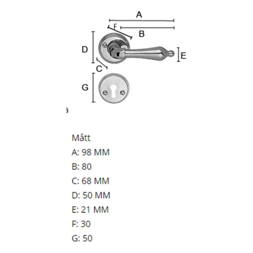 Hurðarhúnn Beslagsboden B250PNS pólerað messing