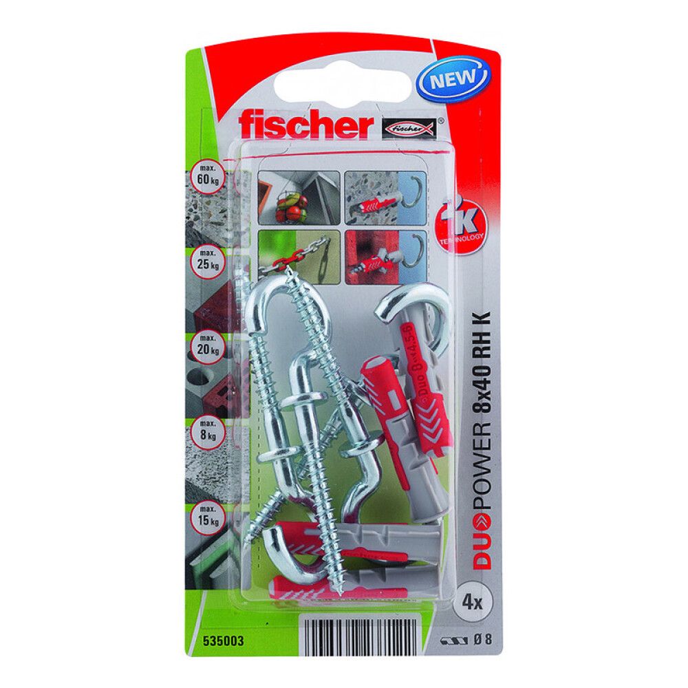 Múrtappi 8x40mm Fischer Duopower 6stk með krók