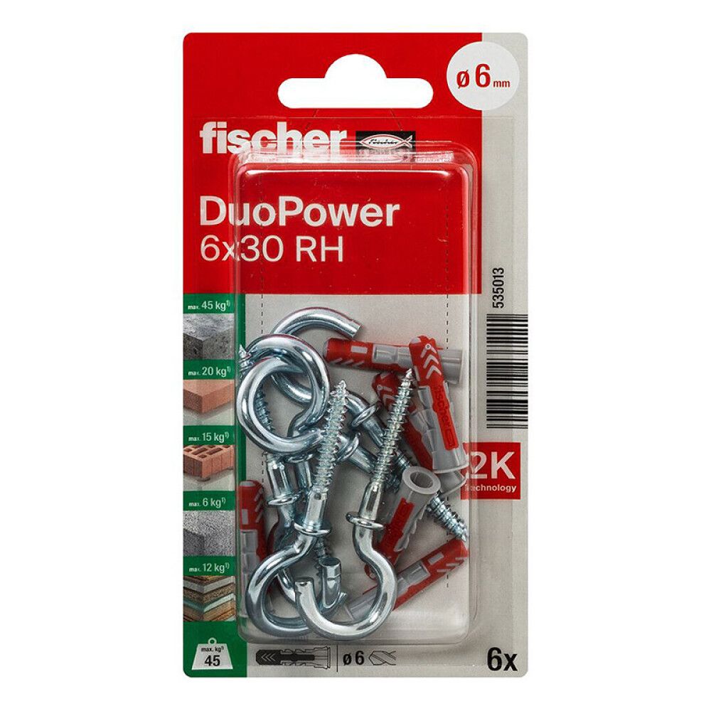 Múrtappi 6x30mm Fischer Duopower 6stk með krók