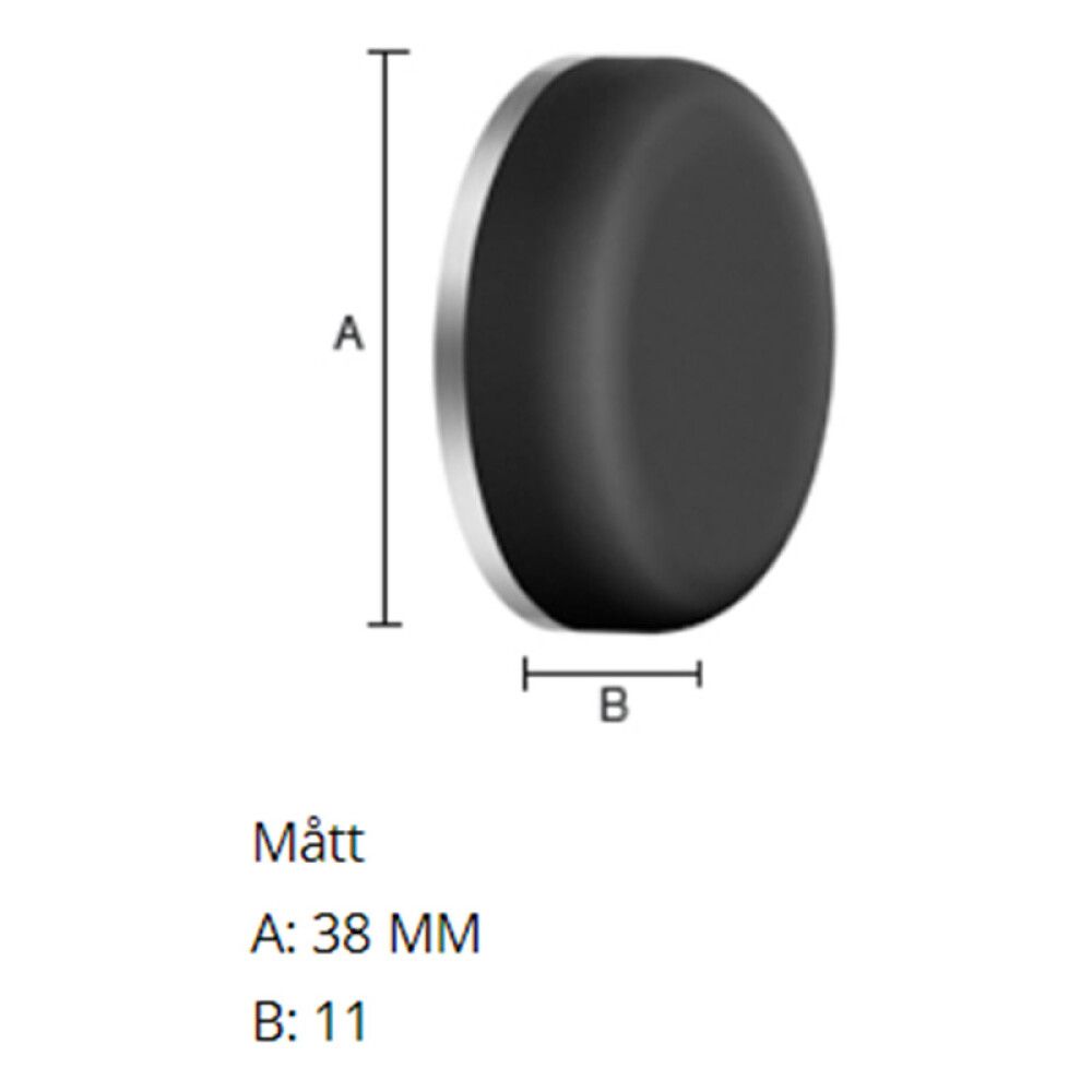 Hurðarstoppari á vegg 38mm Beslagsboden svartur