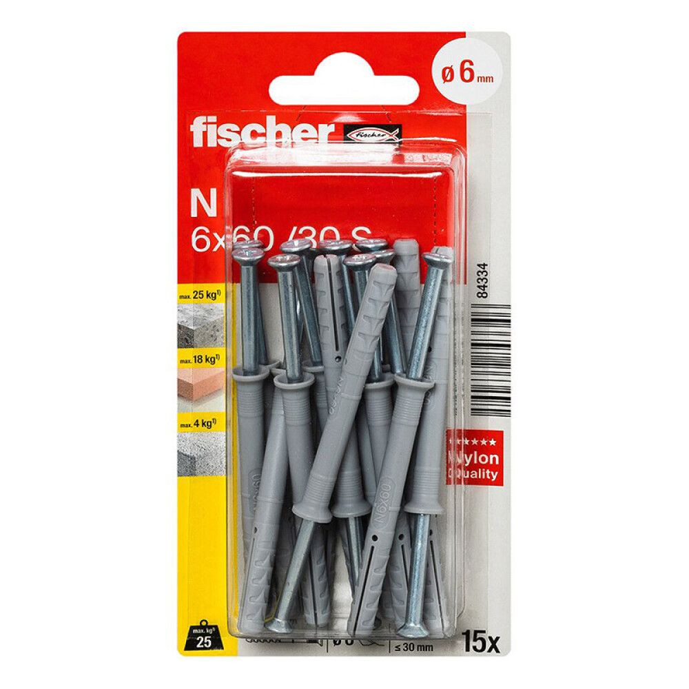 Rekskrúfa alhliða 6x60mm Fischer 15stk með skrúfum