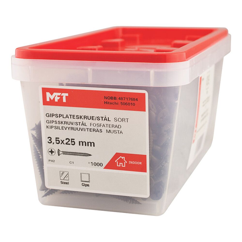 Gipsskrúfur PH2 3,5x25 mm 1000 stk MFT C1 svartar