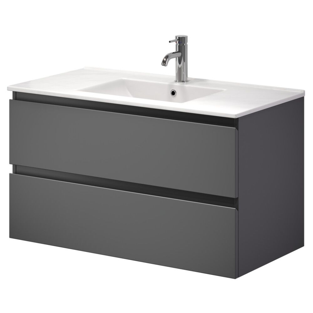 Baðinnrétting með handlaug 90 cm grá Camden