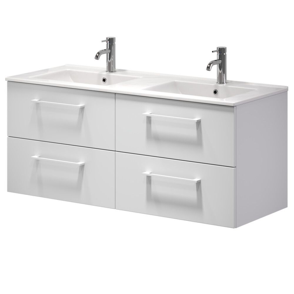 Baðinnrétting tvöföld handlaug 120 cm Camden matt hvít