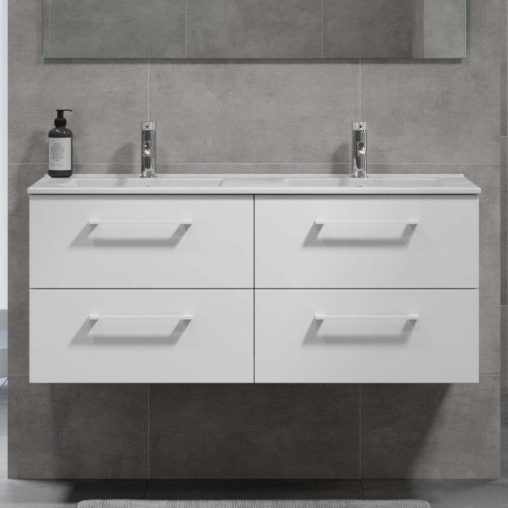 Baðinnrétting tvöföld handlaug 120 cm Camden matt hvít