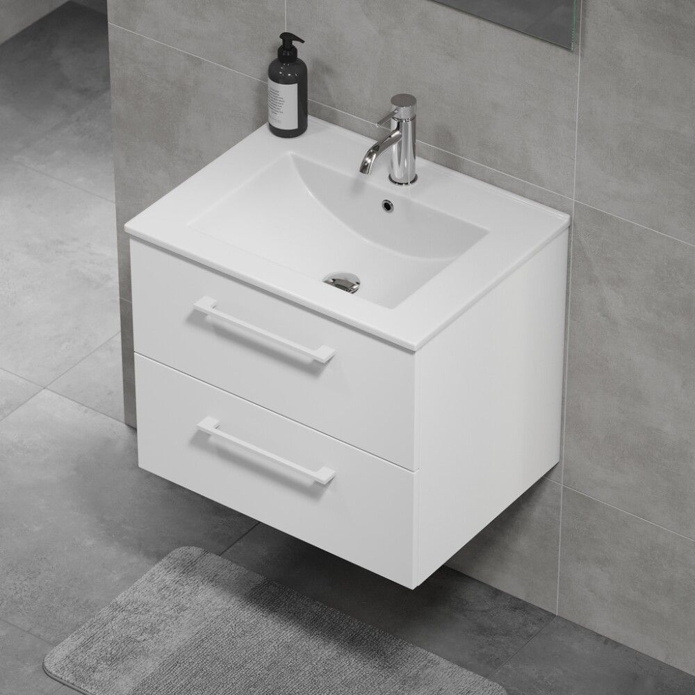 Baðinnrétting með handlaug 60 cm Camden matt hvít