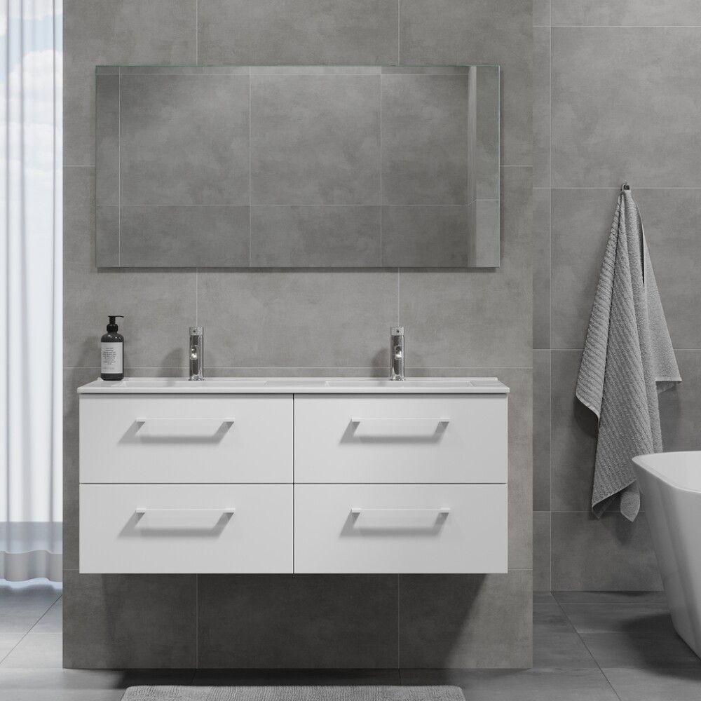 Baðinnrétting tvöföld handlaug 120 cm Camden matt hvít