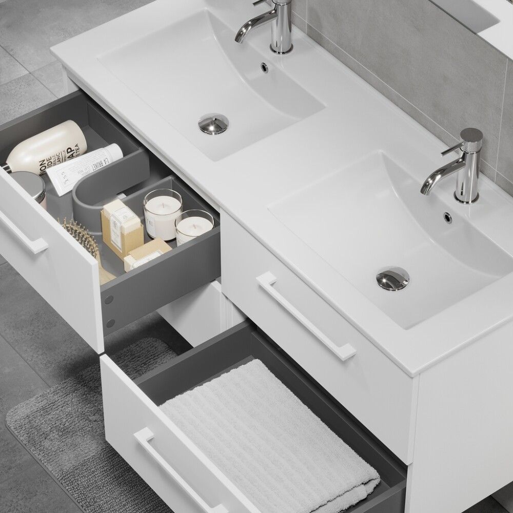 Baðinnrétting tvöföld handlaug 120 cm Camden matt hvít