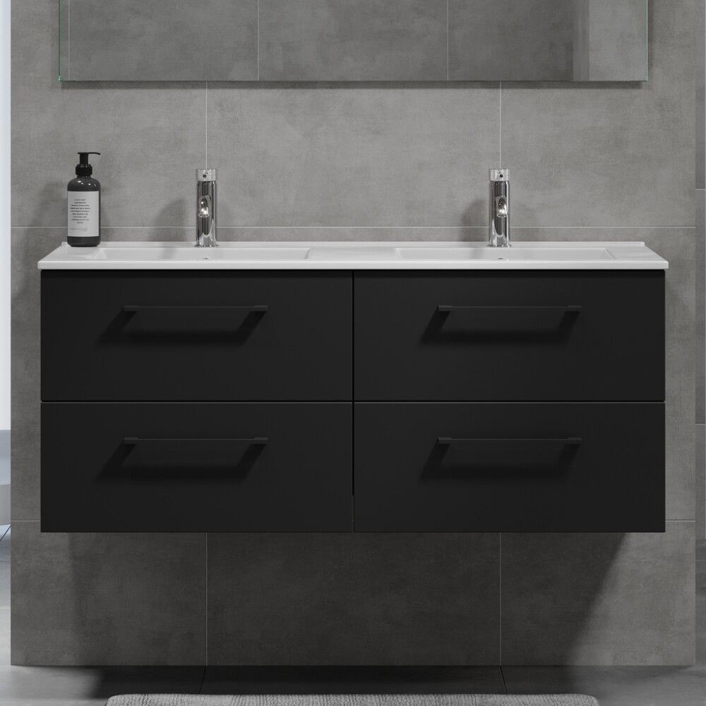 Baðinnrétting tvöföld handlaug 120 cm Camden matt svört