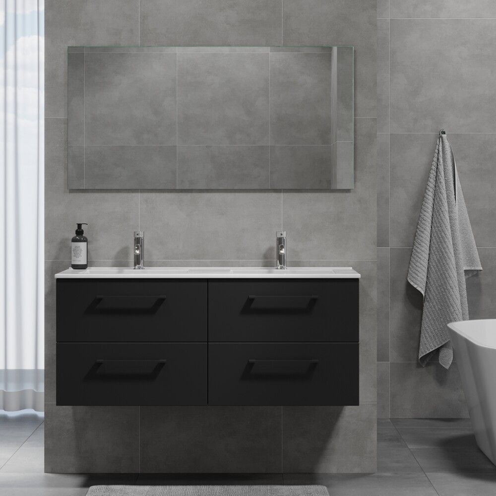 Baðinnrétting tvöföld handlaug 120 cm Camden matt svört