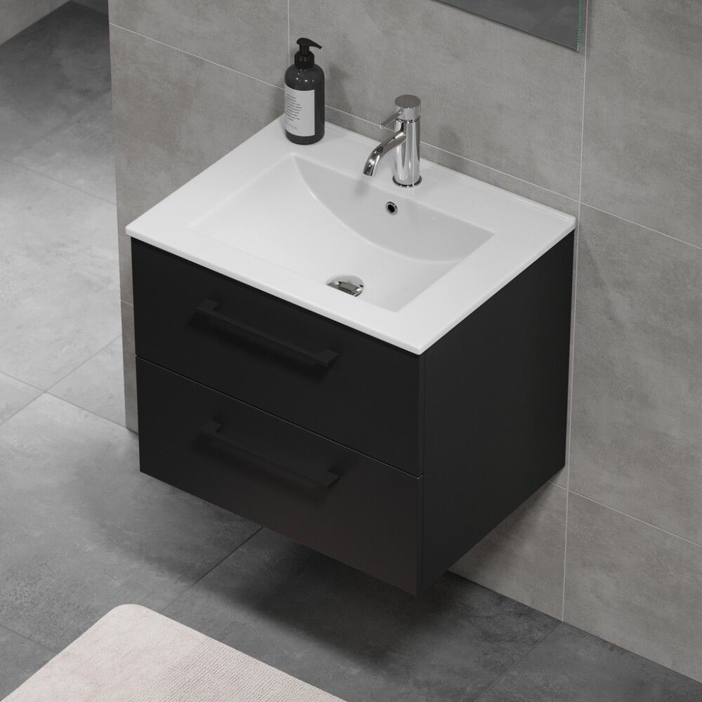 Baðinnrétting með handlaug 60 cm Camden matt svört