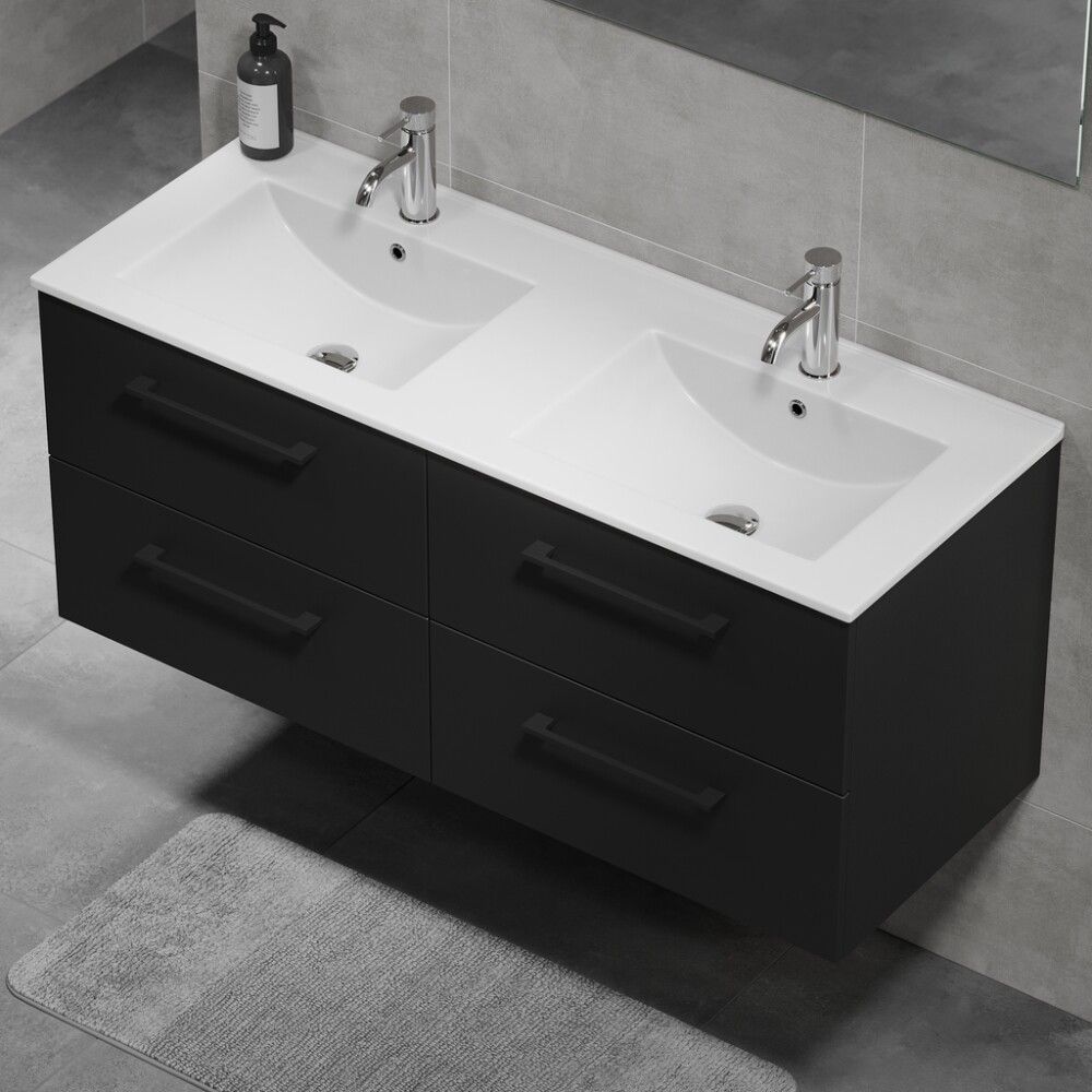 Baðinnrétting tvöföld handlaug 120 cm Camden matt svört