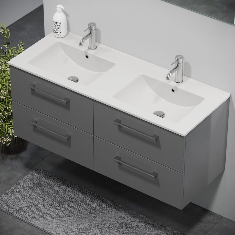 Baðinnrétting tvöföld handlaug 120 cm Camden grá