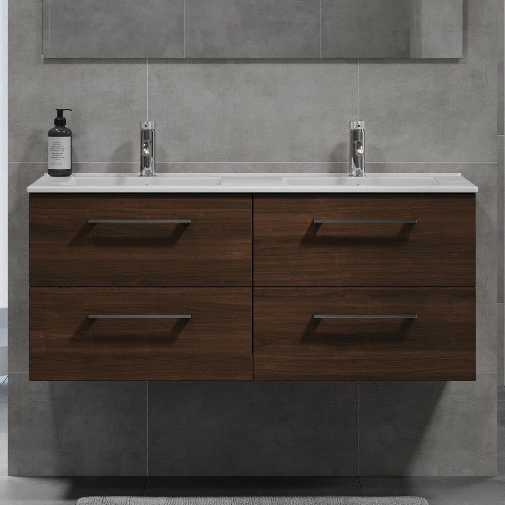 Baðinnrétting tvöföld handlaug 120 cm Camden hnota