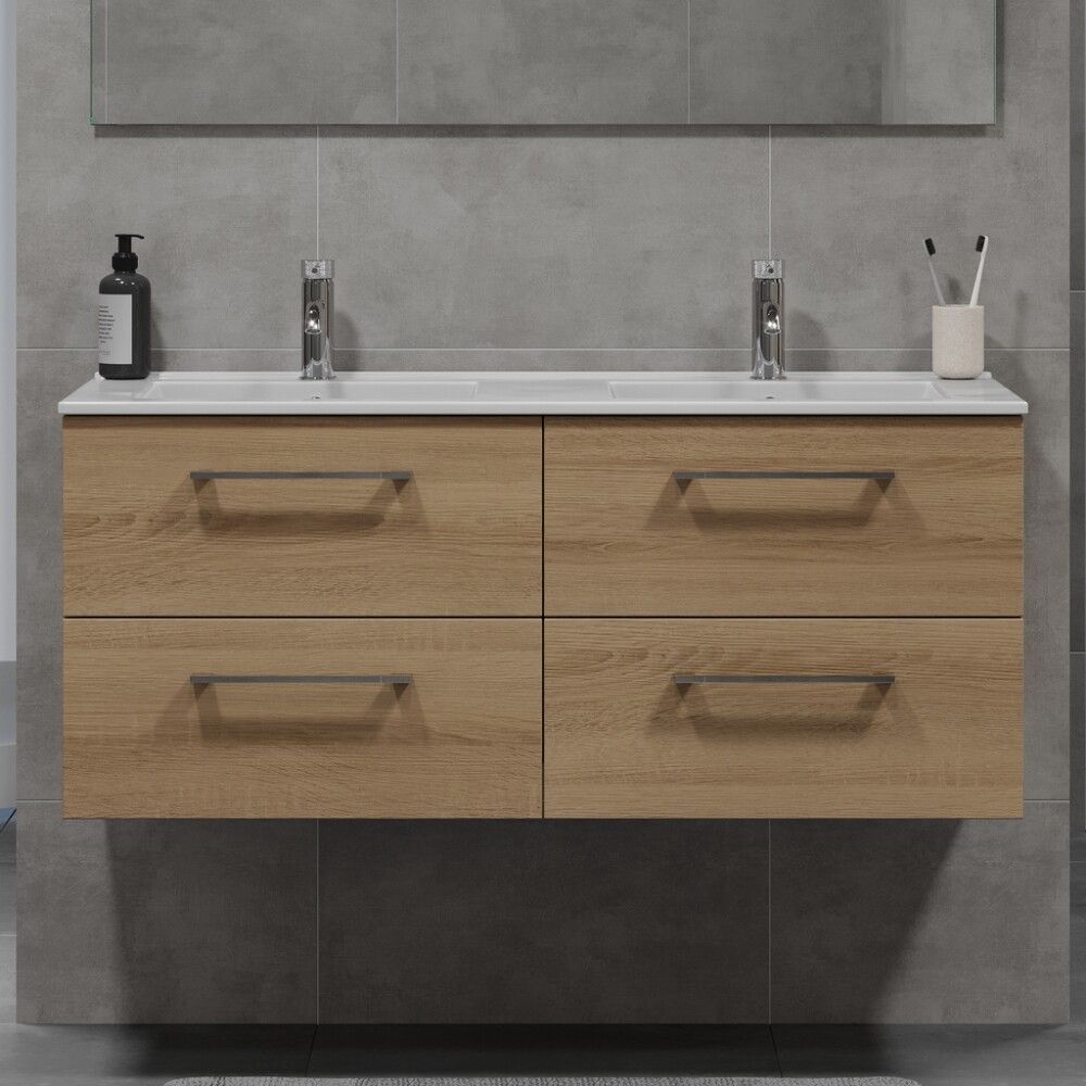 Baðinnrétting tvöföld handlaug 120 cm Camden eik