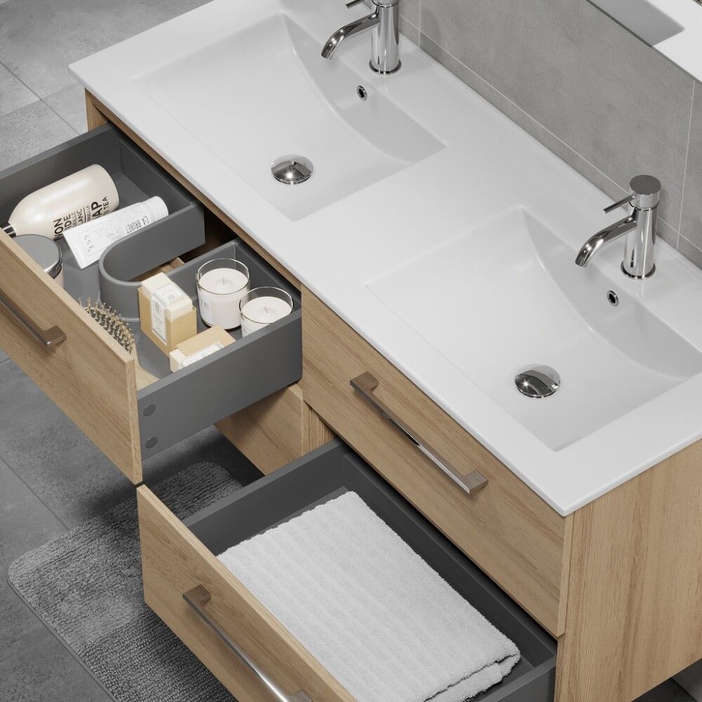 Baðinnrétting tvöföld handlaug 120 cm Camden eik