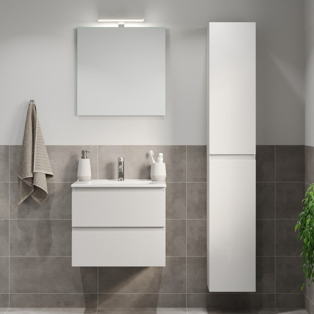 Baðinnrétting með handlaug 60 cm mött hvít Camden