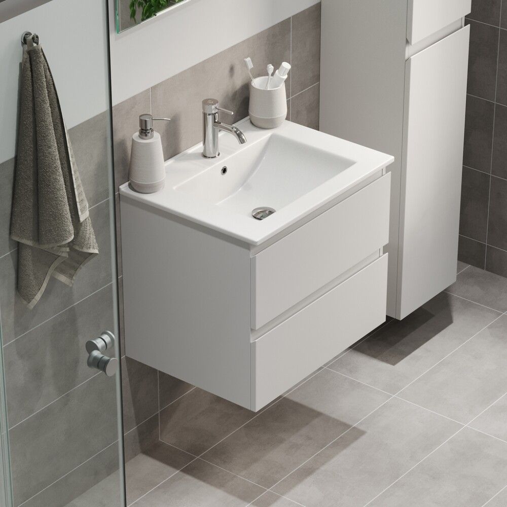 Baðinnrétting með handlaug 60 cm mött hvít Camden