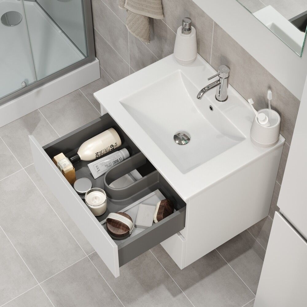 Baðinnrétting með handlaug 60 cm mött hvít Camden