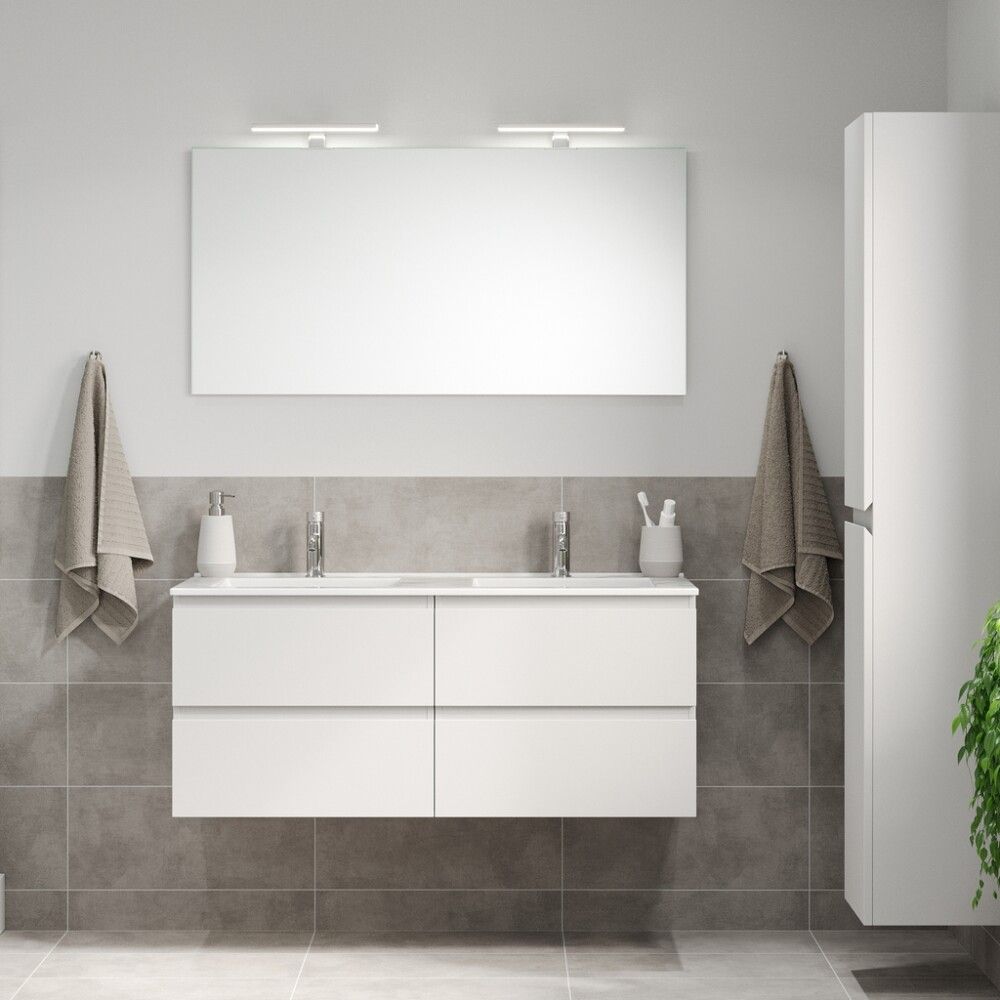 Baðinnrétting tvöföld handlaug 120 cm Camden Integrated hvít