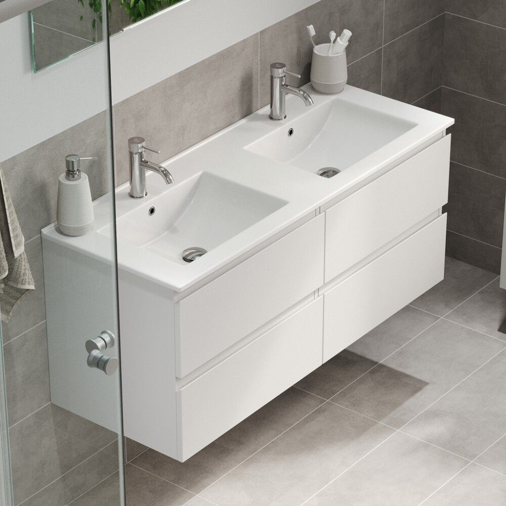 Baðinnrétting tvöföld handlaug 120 cm Camden Integrated hvít