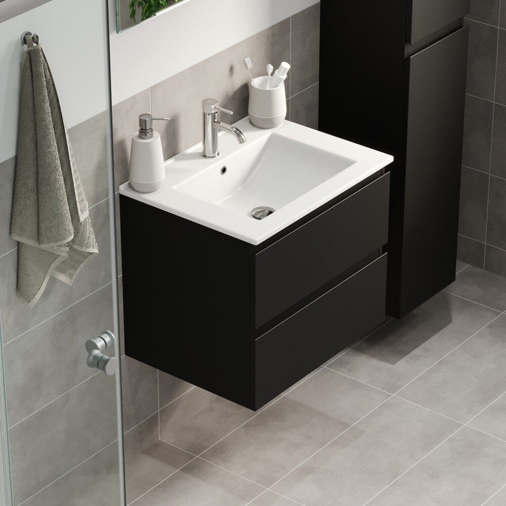 Baðinnrétting með handlaug svört 60 cm Camden Integrated