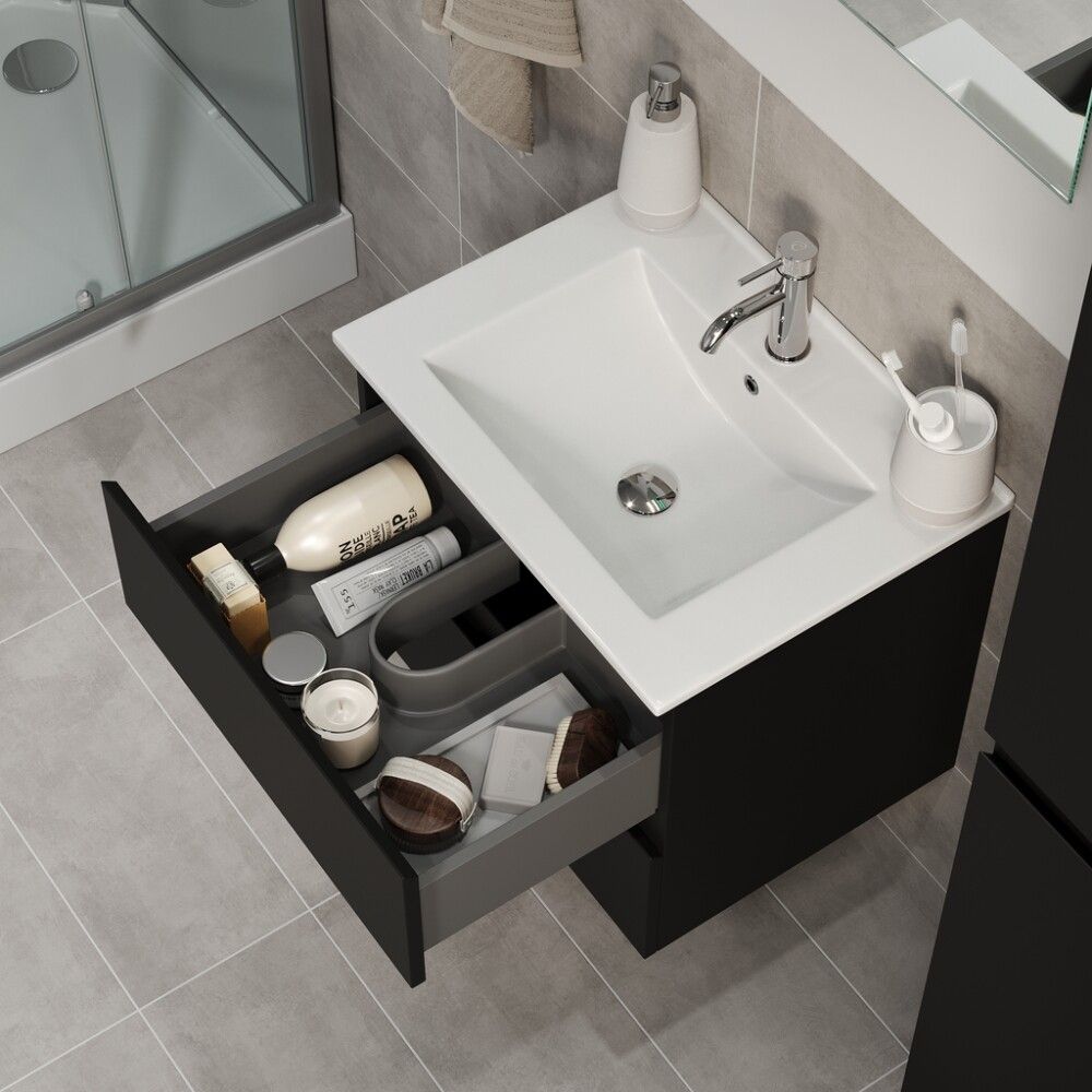 Baðinnrétting með handlaug svört 60 cm Camden Integrated